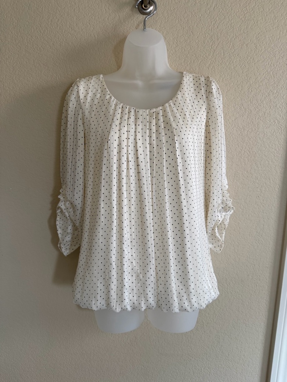 Sara Michelle Cream Blouse with Black Polka Dots